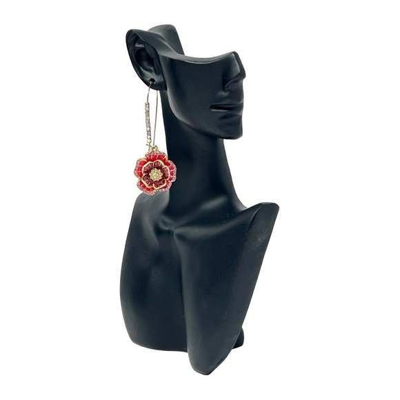 Floral Enamel Rhinestones Dangle Earrings - Picture 1 of 5